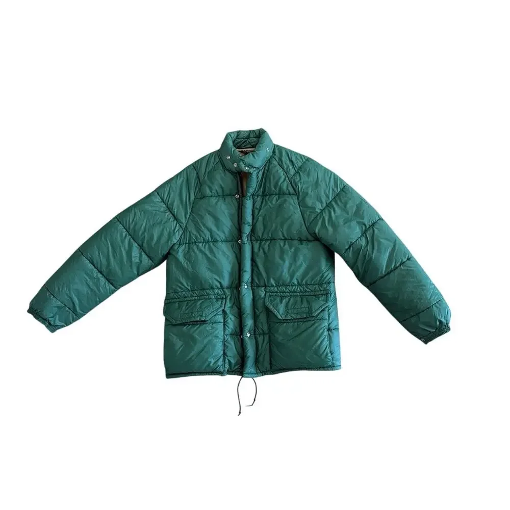 Vintage Columbia Sportswear Co Green Puffer Jacket Mens Medium Snap Zip Coat